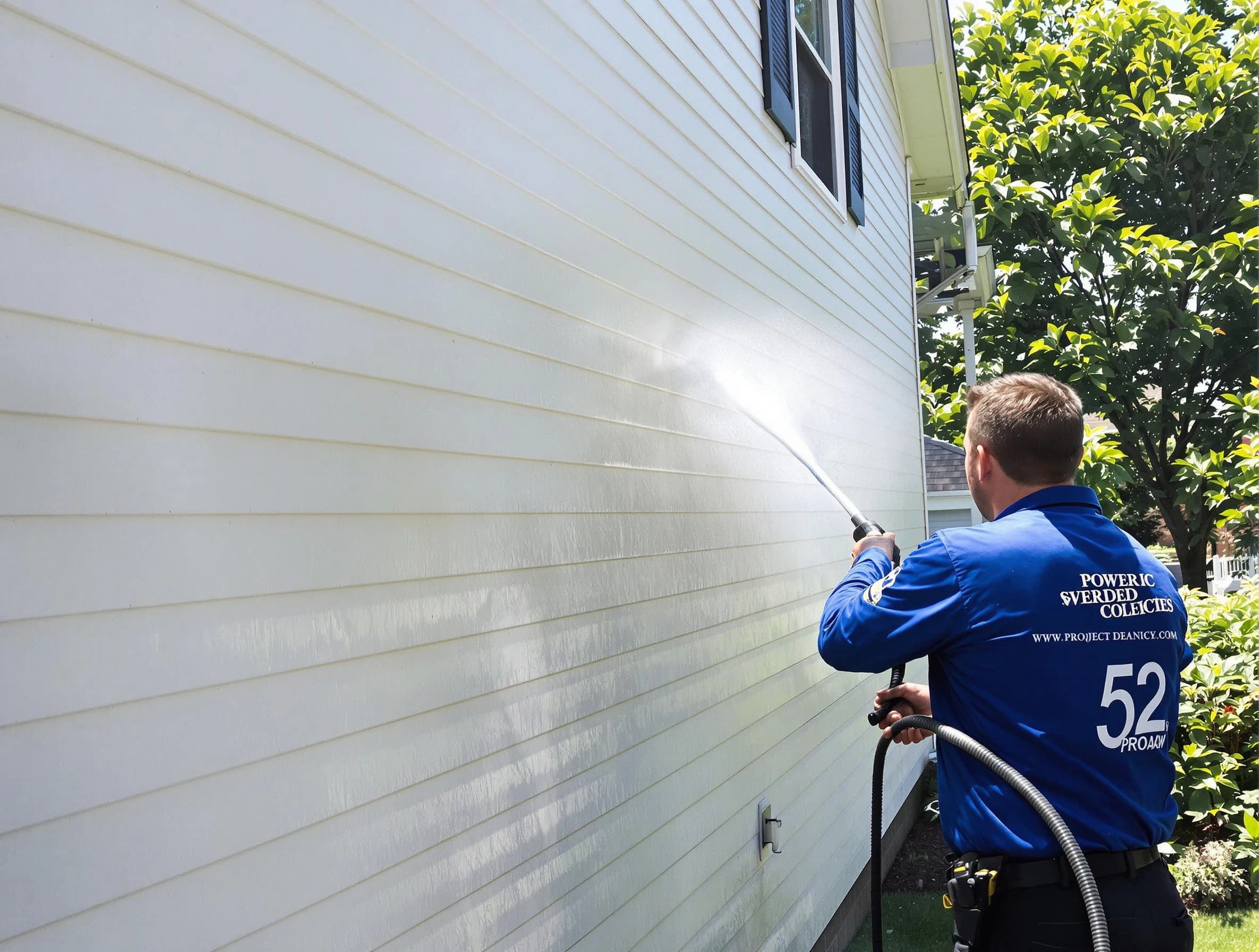 A Berea Power Washing technician power washing a home in Berea