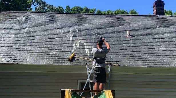 Before and after results of roof washing by Berea Power Washing in Berea