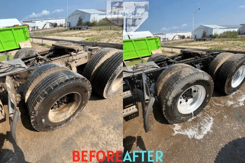 Berea Power Washing team cleaning commercial fleet vehicles in Berea